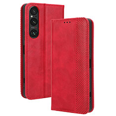 Leather Case Stands Flip Cover Holder BY4 for Sony Xperia 1 V Red