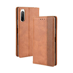 Leather Case Stands Flip Cover Holder BY4 for Sony Xperia 10 II Brown