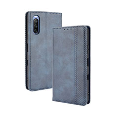 Leather Case Stands Flip Cover Holder BY4 for Sony Xperia 10 III Blue