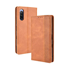 Leather Case Stands Flip Cover Holder BY4 for Sony Xperia 10 III Lite Brown