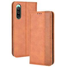 Leather Case Stands Flip Cover Holder BY4 for Sony Xperia 10 IV SO-52C Brown