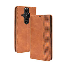 Leather Case Stands Flip Cover Holder BY4 for Sony Xperia PRO-I Brown
