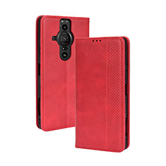 Leather Case Stands Flip Cover Holder BY4 for Sony Xperia PRO-I Red