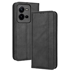 Leather Case Stands Flip Cover Holder BY4 for Vivo V25 5G Black