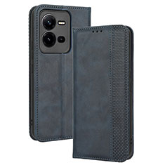 Leather Case Stands Flip Cover Holder BY4 for Vivo V25 5G Blue