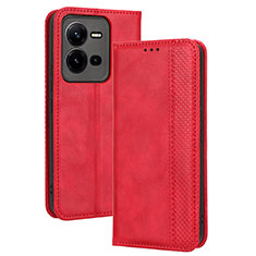 Leather Case Stands Flip Cover Holder BY4 for Vivo V25 5G Red