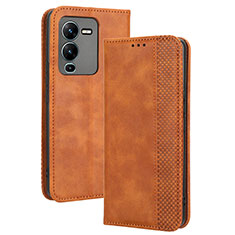 Leather Case Stands Flip Cover Holder BY4 for Vivo V25 Pro 5G Brown