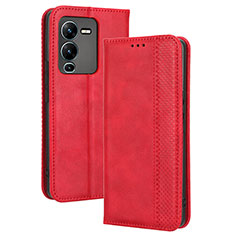 Leather Case Stands Flip Cover Holder BY4 for Vivo V25 Pro 5G Red