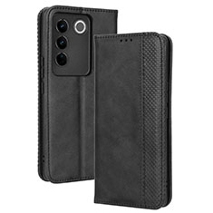 Leather Case Stands Flip Cover Holder BY4 for Vivo V27 5G Black