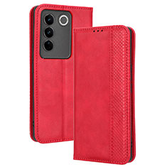 Leather Case Stands Flip Cover Holder BY4 for Vivo V27 5G Red
