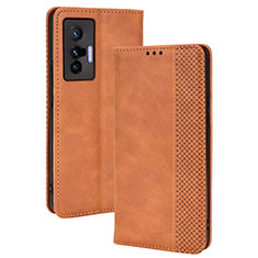 Leather Case Stands Flip Cover Holder BY4 for Vivo X70 5G Brown