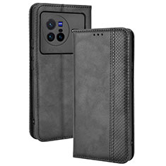 Leather Case Stands Flip Cover Holder BY4 for Vivo X80 5G Black