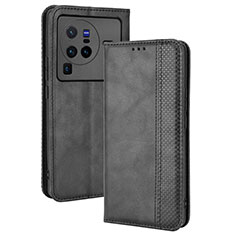 Leather Case Stands Flip Cover Holder BY4 for Vivo X80 Pro 5G Black