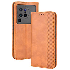 Leather Case Stands Flip Cover Holder BY4 for Vivo X80 Pro 5G Brown