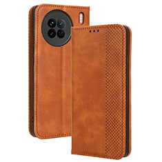 Leather Case Stands Flip Cover Holder BY4 for Vivo X90 5G Brown