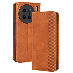 Leather Case Stands Flip Cover Holder BY4 for Vivo X90 Pro 5G Brown