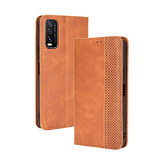 Leather Case Stands Flip Cover Holder BY4 for Vivo Y11s Brown
