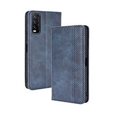 Leather Case Stands Flip Cover Holder BY4 for Vivo Y20 Blue