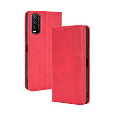 Leather Case Stands Flip Cover Holder BY4 for Vivo Y20 Red