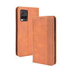 Leather Case Stands Flip Cover Holder BY4 for Vivo Y21 Brown