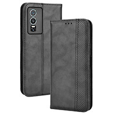 Leather Case Stands Flip Cover Holder BY4 for Vivo Y76 5G Black