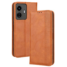 Leather Case Stands Flip Cover Holder BY4 for Vivo Y77e 5G Brown