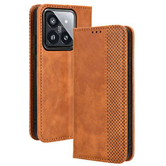 Leather Case Stands Flip Cover Holder BY4 for Xiaomi Mi 14 Pro 5G Brown