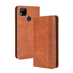 Leather Case Stands Flip Cover Holder BY4 for Xiaomi Redmi 10A 4G Brown