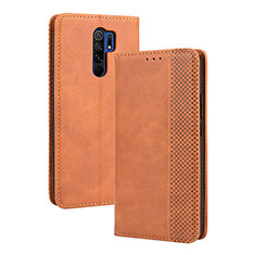 Leather Case Stands Flip Cover Holder BY4 for Xiaomi Redmi 9 Brown
