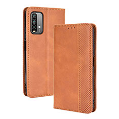 Leather Case Stands Flip Cover Holder BY4 for Xiaomi Redmi 9T 4G Brown