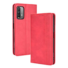 Leather Case Stands Flip Cover Holder BY4 for Xiaomi Redmi 9T 4G Red
