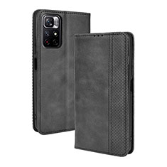 Leather Case Stands Flip Cover Holder BY4 for Xiaomi Redmi Note 11S 5G Black