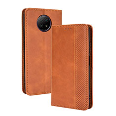 Leather Case Stands Flip Cover Holder BY4 for Xiaomi Redmi Note 9T 5G Brown