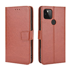 Leather Case Stands Flip Cover Holder BY5 for Google Pixel 4a 5G Brown