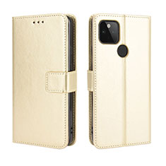 Leather Case Stands Flip Cover Holder BY5 for Google Pixel 4a 5G Gold