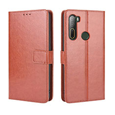 Leather Case Stands Flip Cover Holder BY5 for HTC U20 5G Brown