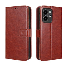 Leather Case Stands Flip Cover Holder BY5 for Huawei Honor 80 SE 5G Brown