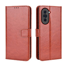 Leather Case Stands Flip Cover Holder BY5 for Huawei Nova 10 Brown