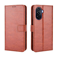 Leather Case Stands Flip Cover Holder BY5 for Huawei Nova Y70 Plus Brown