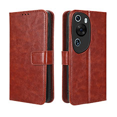Leather Case Stands Flip Cover Holder BY5 for Huawei P60 Art Brown