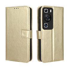 Leather Case Stands Flip Cover Holder BY5 for Huawei P60 Gold