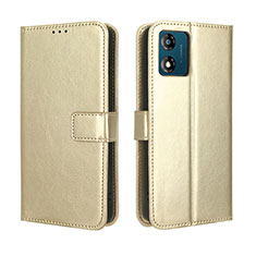Leather Case Stands Flip Cover Holder BY5 for Motorola Moto E13 Gold