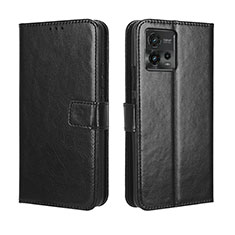 Leather Case Stands Flip Cover Holder BY5 for Motorola Moto G72 Black