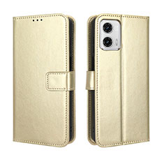 Leather Case Stands Flip Cover Holder BY5 for Motorola Moto G73 5G Gold