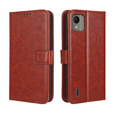 Leather Case Stands Flip Cover Holder BY5 for Nokia C110 Brown