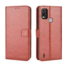 Leather Case Stands Flip Cover Holder BY5 for Nokia C21 Plus Brown