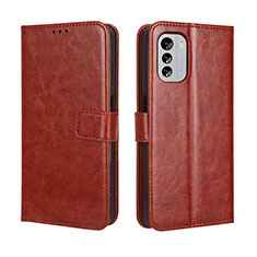 Leather Case Stands Flip Cover Holder BY5 for Nokia G60 5G Brown