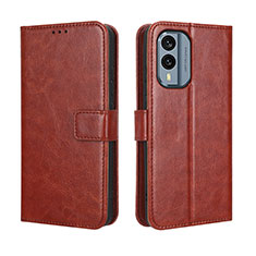 Leather Case Stands Flip Cover Holder BY5 for Nokia X30 5G Brown