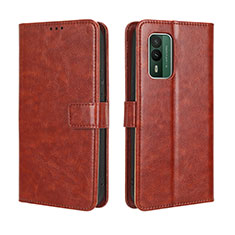 Leather Case Stands Flip Cover Holder BY5 for Nokia XR21 Brown