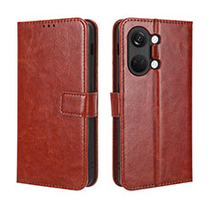 Leather Case Stands Flip Cover Holder BY5 for OnePlus Ace 2V 5G Brown